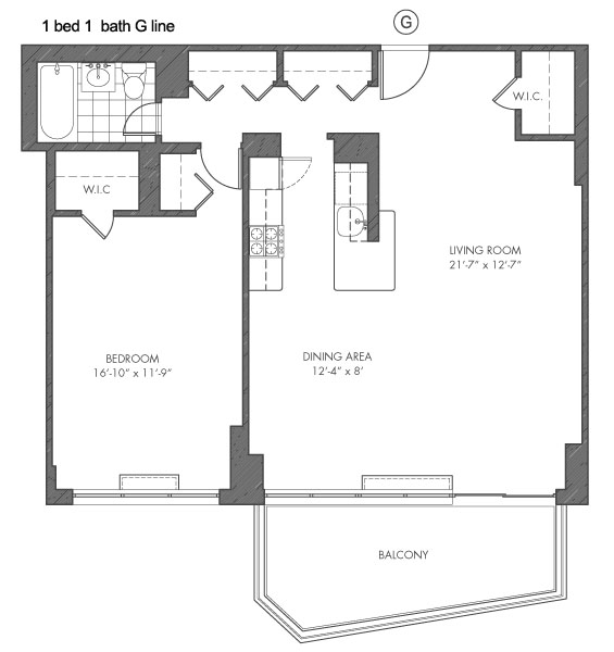 1 bed K-line floor plan